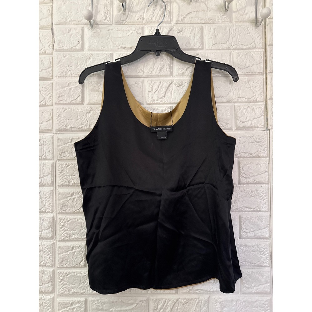 Transitions Reversible 100% Silk Tank Top Black Gold Sleeveless Blouse Medium